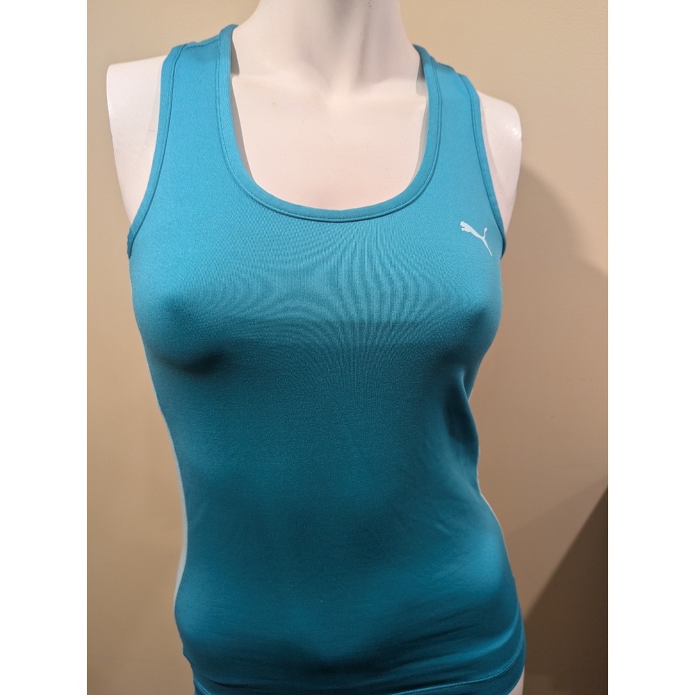 Puma Women Top Size S Blue Poly Blend Racerback Activewear Tank Built In Bra
